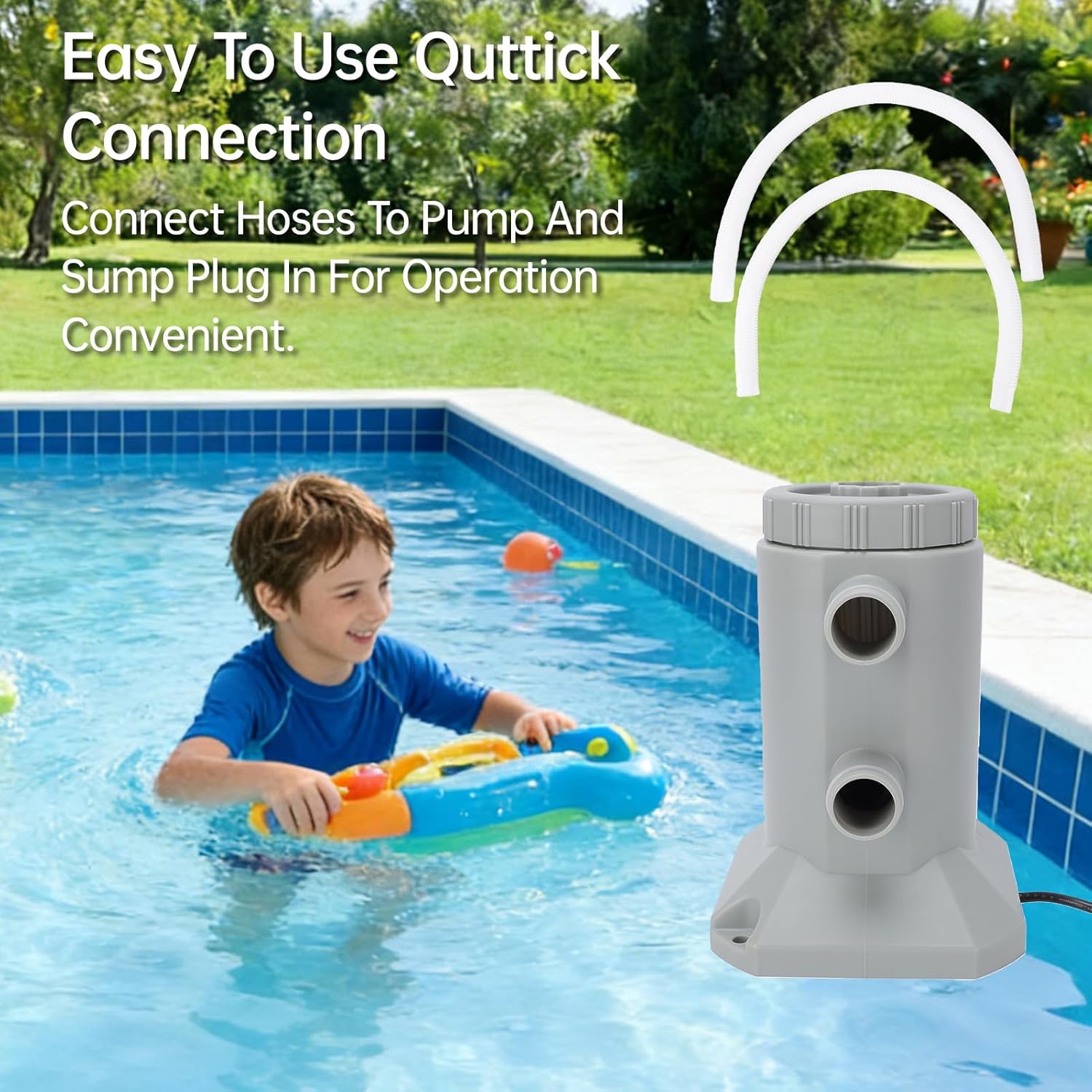 Haofy 530 GPH Pool Filter Pump, Complete Kit with Hose and Accessories for Quick Installation Sealed Resilience Design for Small to Medium Pools (US Plug 110V)
