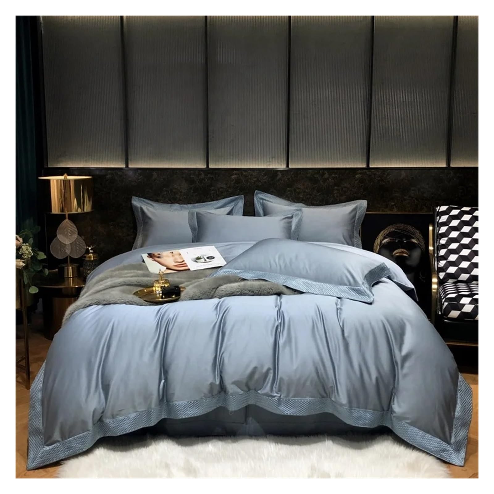ZXGRfdefa Bedding Set, White 1200TC Egyptian cotton Bedding Set Embroidery Duvet Cover Flat Sheet Pillowcase 4pcs(D,Queen size 4 pcs)