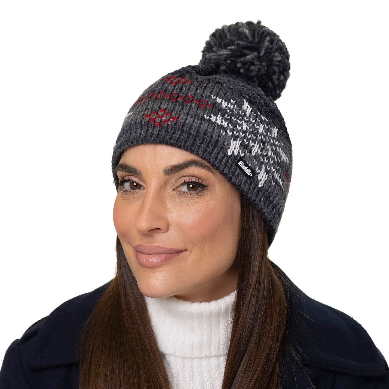Eisbär IKE Pompon Beanie Mütze Strickmütze Wollmütze Wintermütze Damen/Herren - Made in the EU mit Umschlag, Umschlag Winter Herbst-Winter