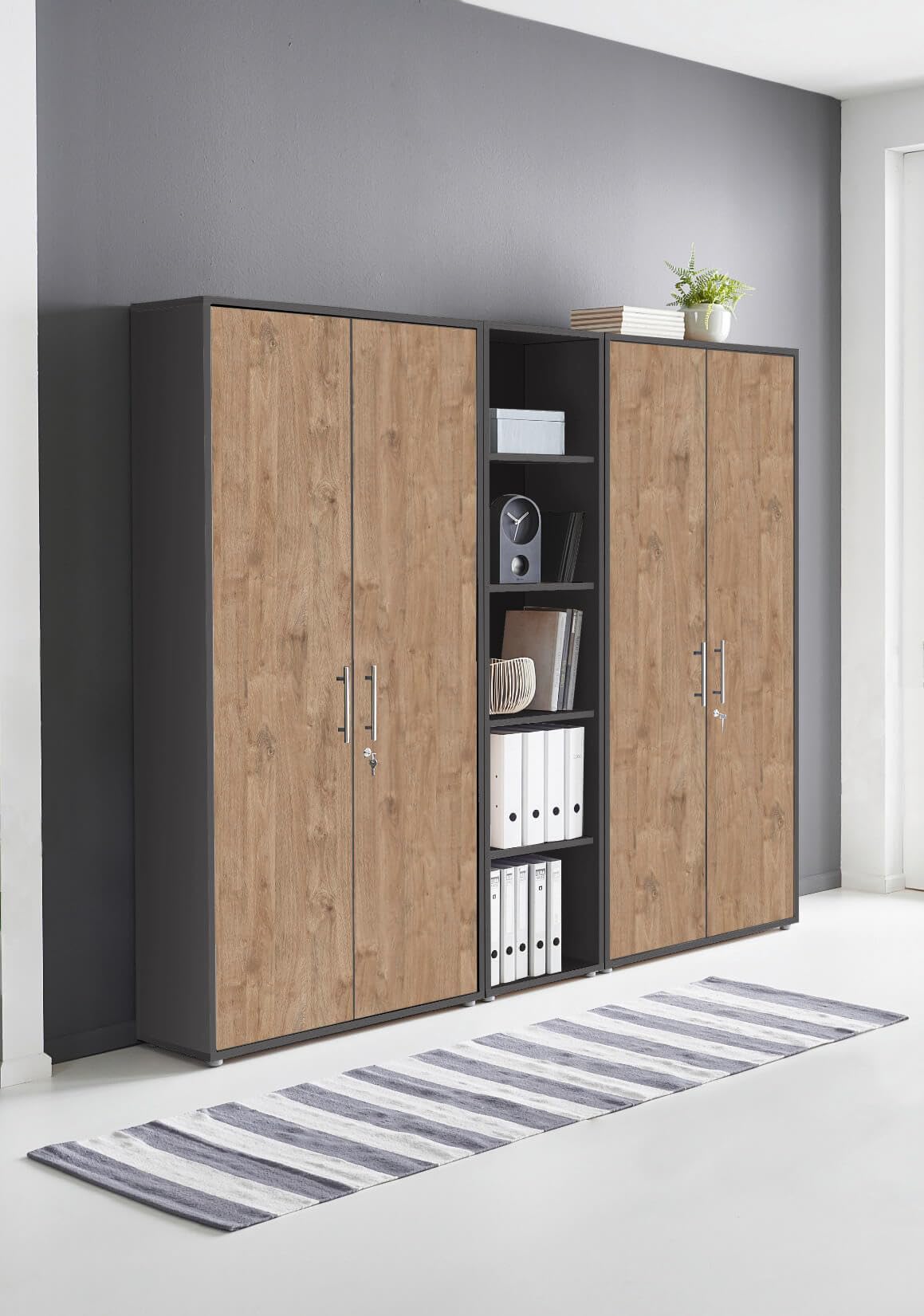 Aktenschrank in Anthrazit Gold Harbor Oak Office Edition abschließbar als Einzelschrank oder Schrankwand Verschiedene Ausführungen (Set10)