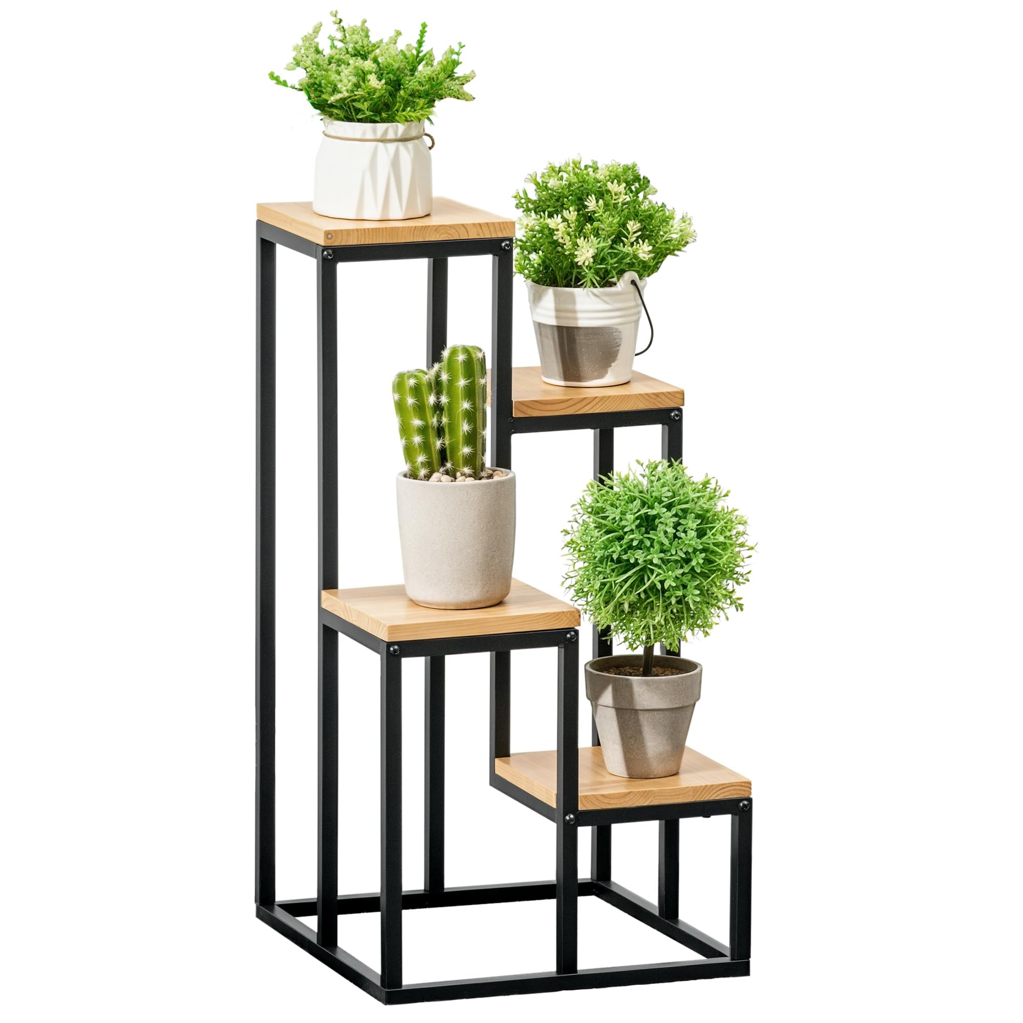 Outsunny Support pour Plantes Étagère à Fleurs 4 Étagères Différentes Hauteurs Structure Acier - 34 x 34 x 66 cm