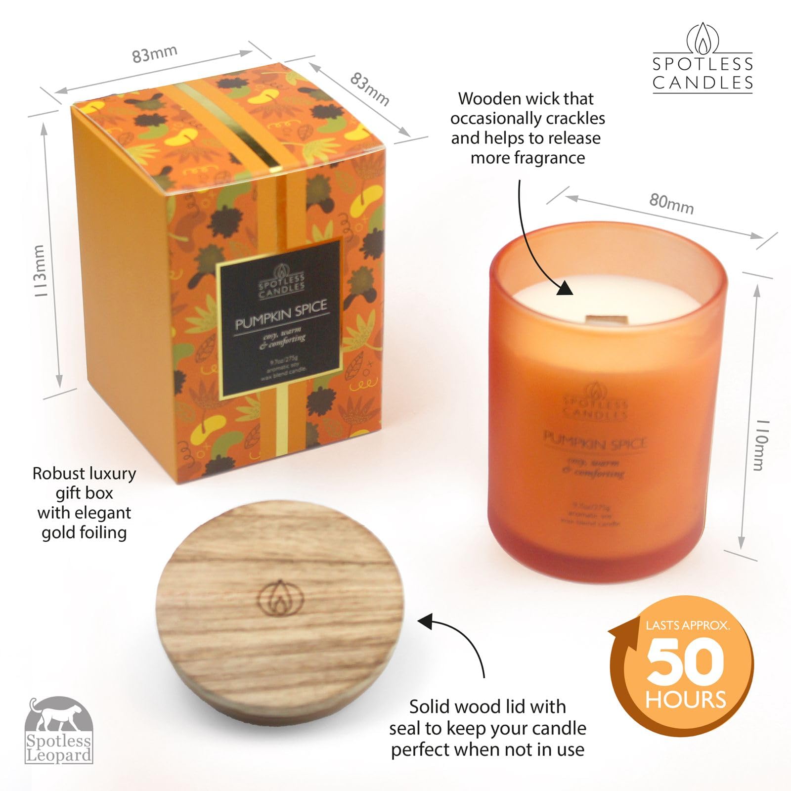 Pumpkin Spice Scented Candle 275g: 55 Hrs Burn Time - Image 3