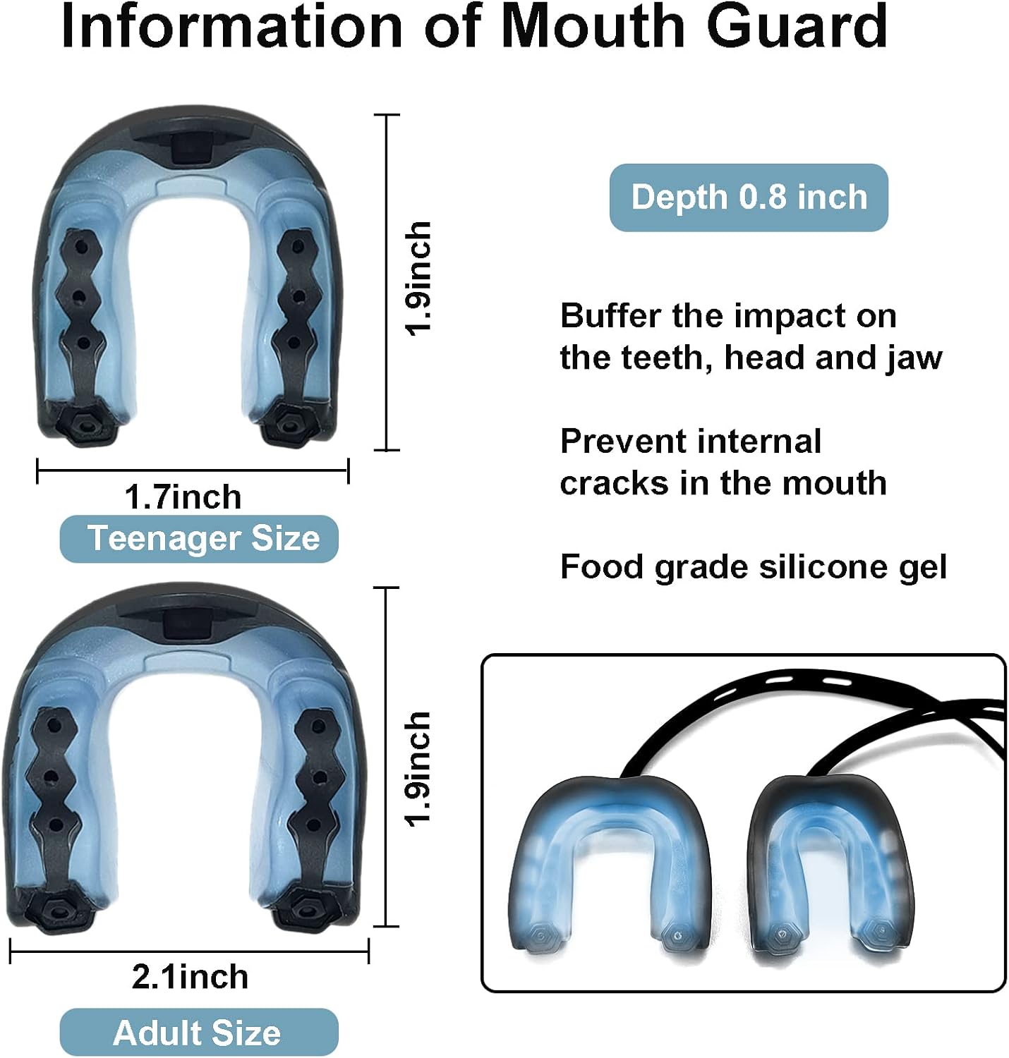2pcs Sports Mouth Guard with Case for Adult and Youth, Gum Shield, Mouldable Mouthguard for Boxing, MMA, Rugby, Martial Arts, Judo, Lacrosse, Hockey and All Contact Sports (Adult, Blue-2pcs) : Sports & Outdoors