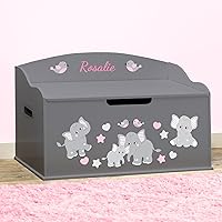 Vista 3 de DIBSIES Caja de juguetes personalizada Creative Wonders, elefante rosa, 30 x 19.25 x 18 pulgadas, tapa de cierre suave (gris cola de milano)