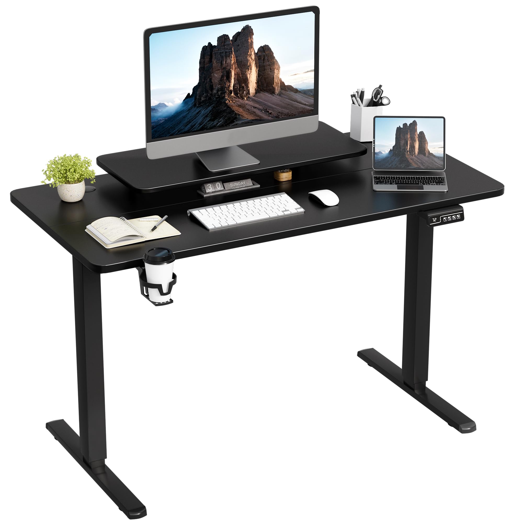 JUMMICO Electric Standing Desk Adjustable Height Desk 47 x 24 Inch with Monitor Stand Home Office Computer Desk