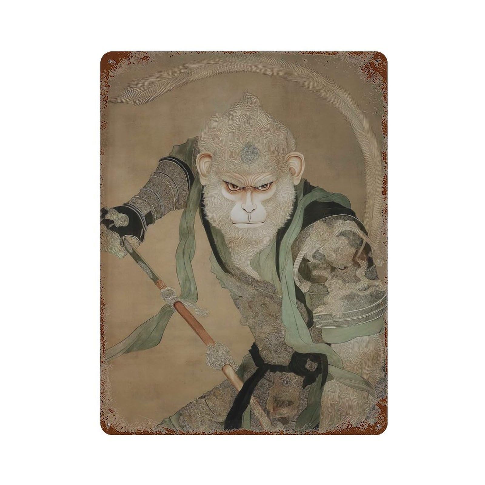 xiaoxiaoshen Monkey King Sun Wukong Warrior Mythology Fantasy Work Asian Inspired Samurai Mia Wall Decor Art Metal Tin Poster Modern Home Decor Art Home Bar Shop Decorations Vintage Sign 40x30cm
