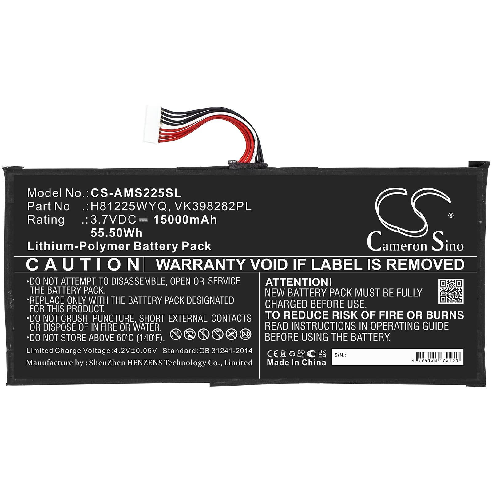Cameron Sino - Batteria di ricambio per Autel MaxiSys Elite PN: Autel H81225WYQ, VK398282PL 15000 mAh / 55,50 Wh