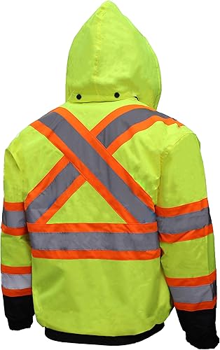 Miniatura 2 de New York Hi-Viz Workwear WJX70 - Chaqueta de seguridad para hombre, ANSI Clase 3, alta visibilidad, patrón en X, impermeable