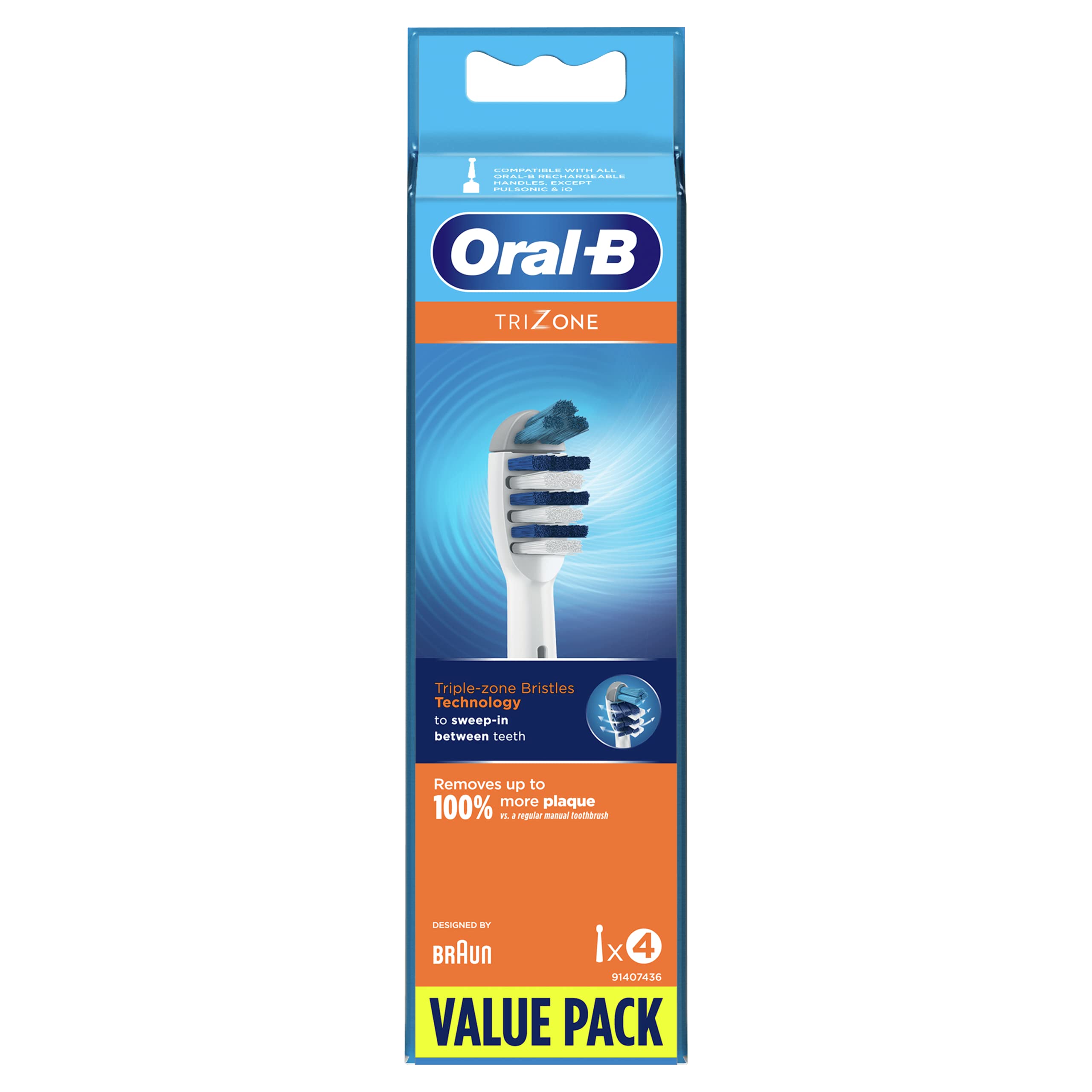 Oral-B Trizone Elektrische Zahnbürstenkopf, 4 Stück, Plaqueentferner, 3 Borstenzonen für die Tiefenreinigung, Weiß