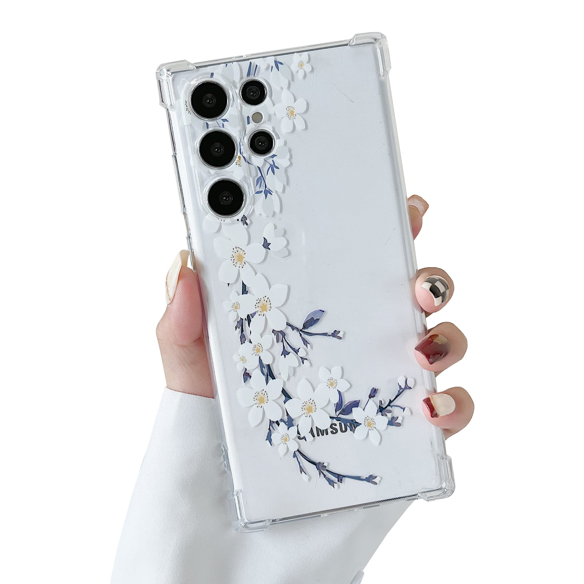 DEFBSC Soft Case Compatible with Samsung Galaxy S22 Ultra, Clear Floral Flower Pattern Print Design Flexible TPU Shockproof Cover for Women Girls,