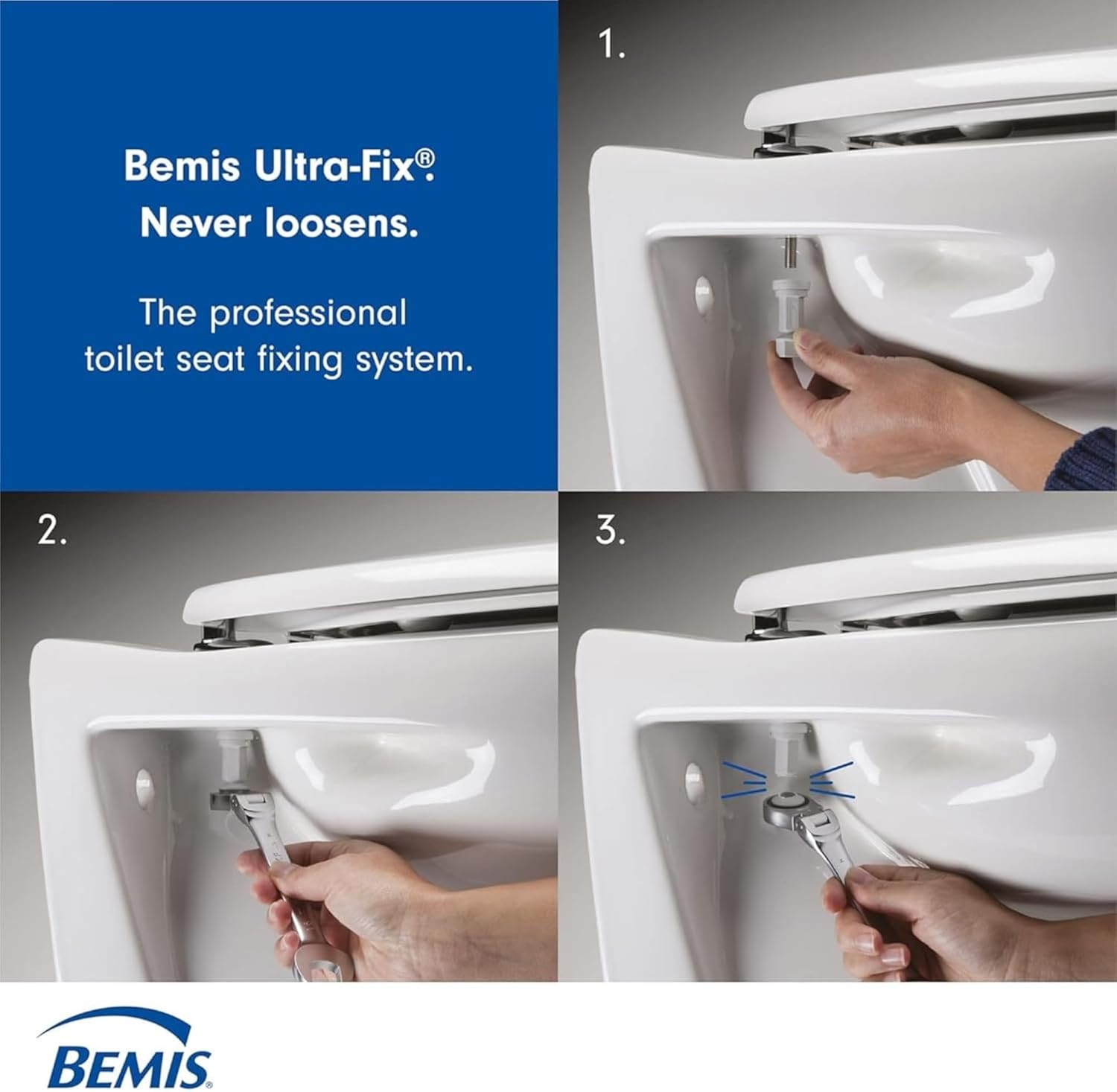 Bemis Shell Ultra-Fix White Toilet Seat. Wooden Toilet Seat Coated with Water Based Paint for Easy Clean. Shell Design & Plastic Hinges. Universal, Quick Installation