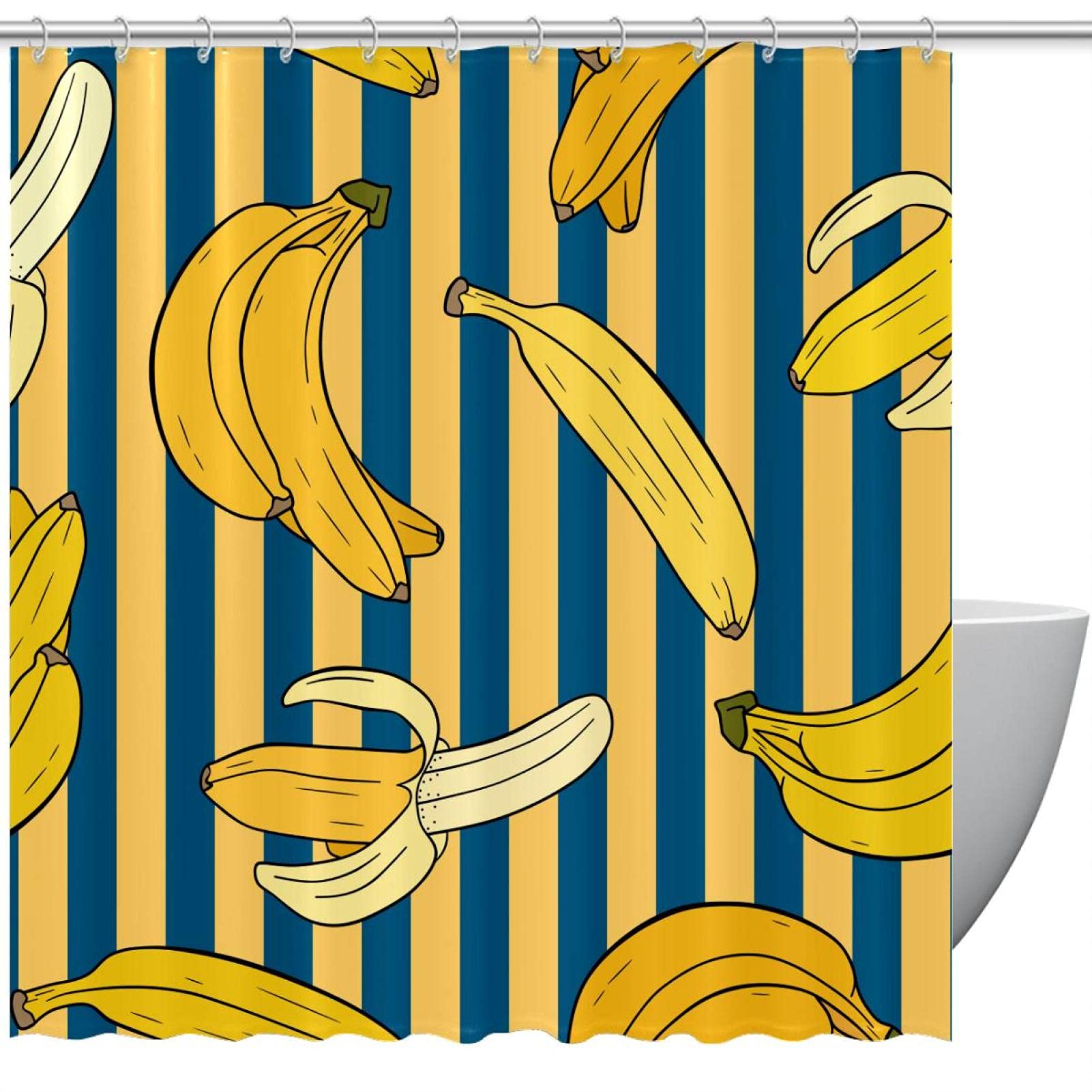 Rideau de douche étanche fruits d'été jaune banane anti-éclaboussures