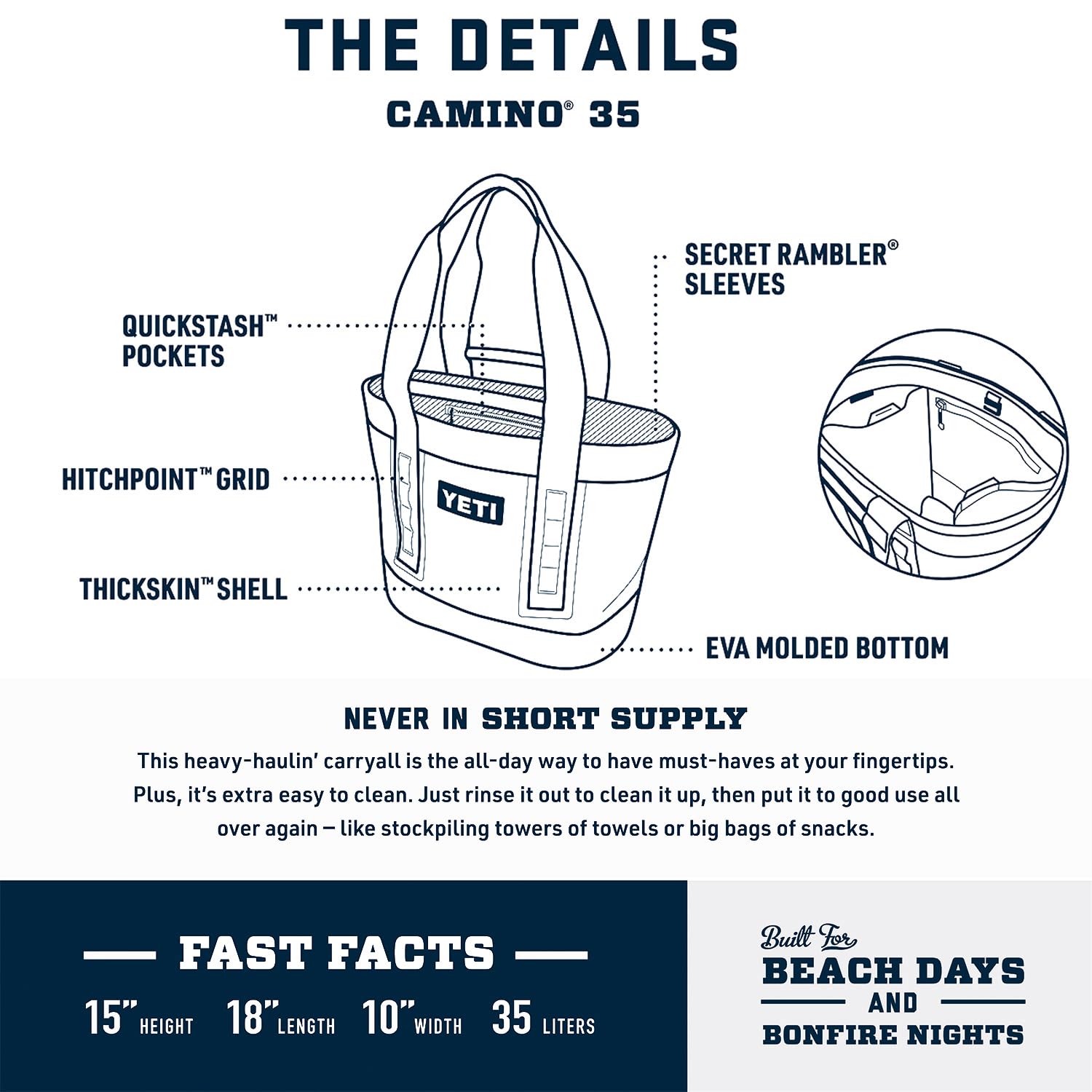 YETI Camino 35 Carryall with Internal Dividers, All-Purpose Utility, Boat and Beach Tote Bag, Durable, Waterproof, Cape Taupe