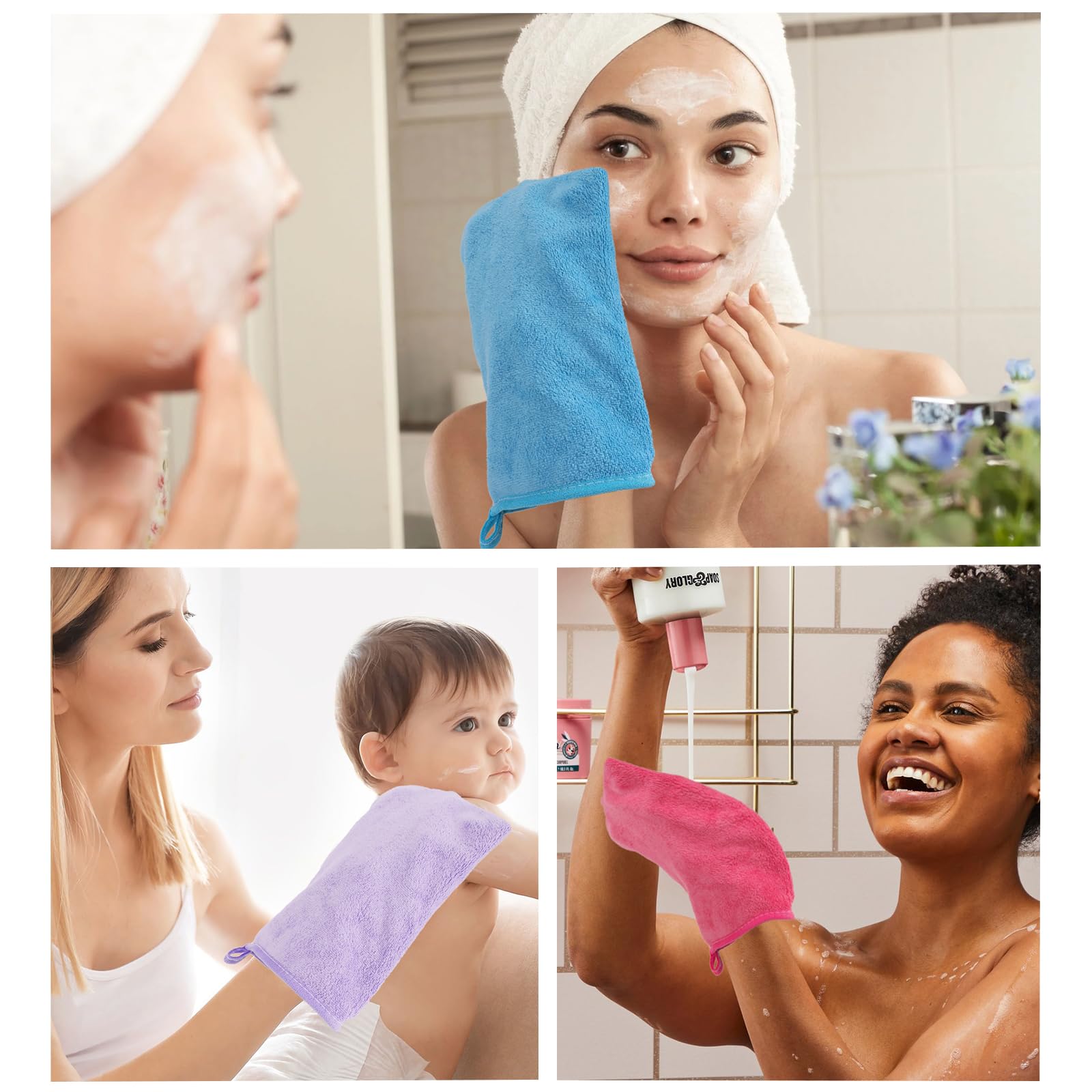 PHOGARY 10 Toallas Faciales para Baño, Guantes de Baño de 15 x 20 cm, Microfibra Premium, Superabsorbentes, Ligera, Secado rápido