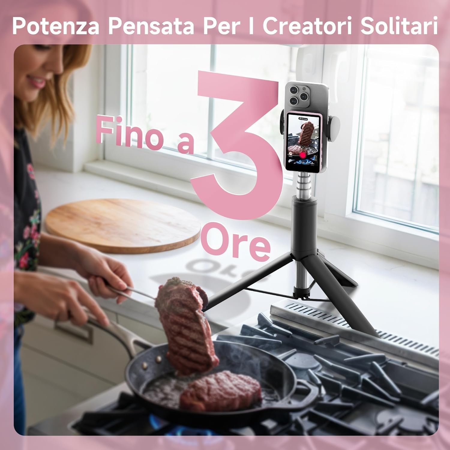 SYNCO XView Vlog Selfie Monitor Schermo 4K per iPhone e Android, Wireless Magnetico Telecamera Posteriore Phone Monitor con Gamma 164FT, Batteria 3H, Altoparlante Integrato per Youtube TikTok (Rosa)