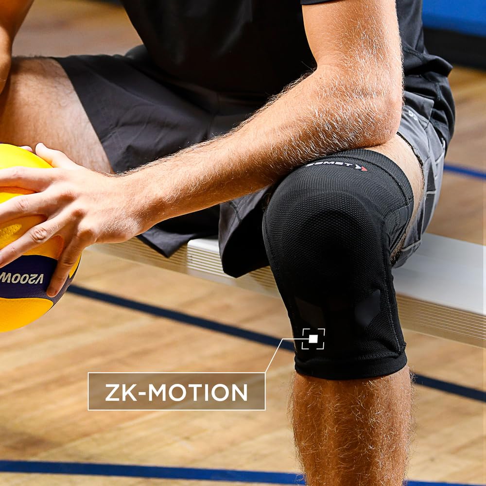 Zamst ZK-Motion Knee - Ginocchiera sportiva, Cuscinetto rotuleo circolare 3D imbottito, supporti funzionali laterali in resina - Ideale per Volley, Basket, Calcio, Padel, Tennis e altri sport (L) | Ginocchiera in comodo tessuto tecnico con Cuscinetto rotu