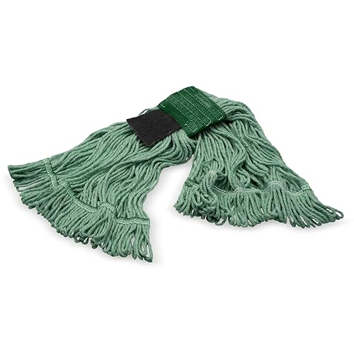 Miniatura 10 de FLO-PAC - Cabezal de fregona industrial de acrílico, extremos de bucle con banda ancha verde y depurador para limpieza organizada, mediano, natural,