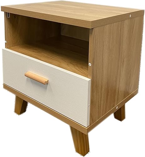 Miniatura 3 de Aline Mesita de noche para dormitorio mesita de noche blanca y madera mesita de noche con 1 o 2 cajones mesa auxiliar para dormitorio sala de estar