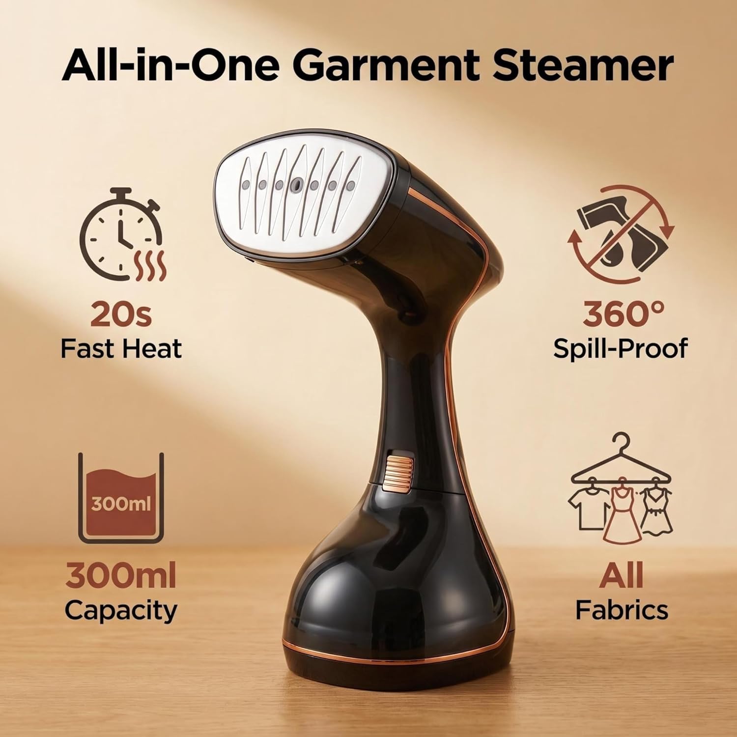 Handheld Clothes Steamer, Travel Garment Steamer with 20s Fast Heat-Up, 300ml Water Tank, Portable Fabric Wrinkle Remover for Home and Travel