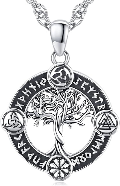 Friggem ViKing Necklace 925 Sterling Sliver Viking Tree of Life Pendant Necklace Viking Jewellery for Men Women With Stainless Steel Chain 55 cm
