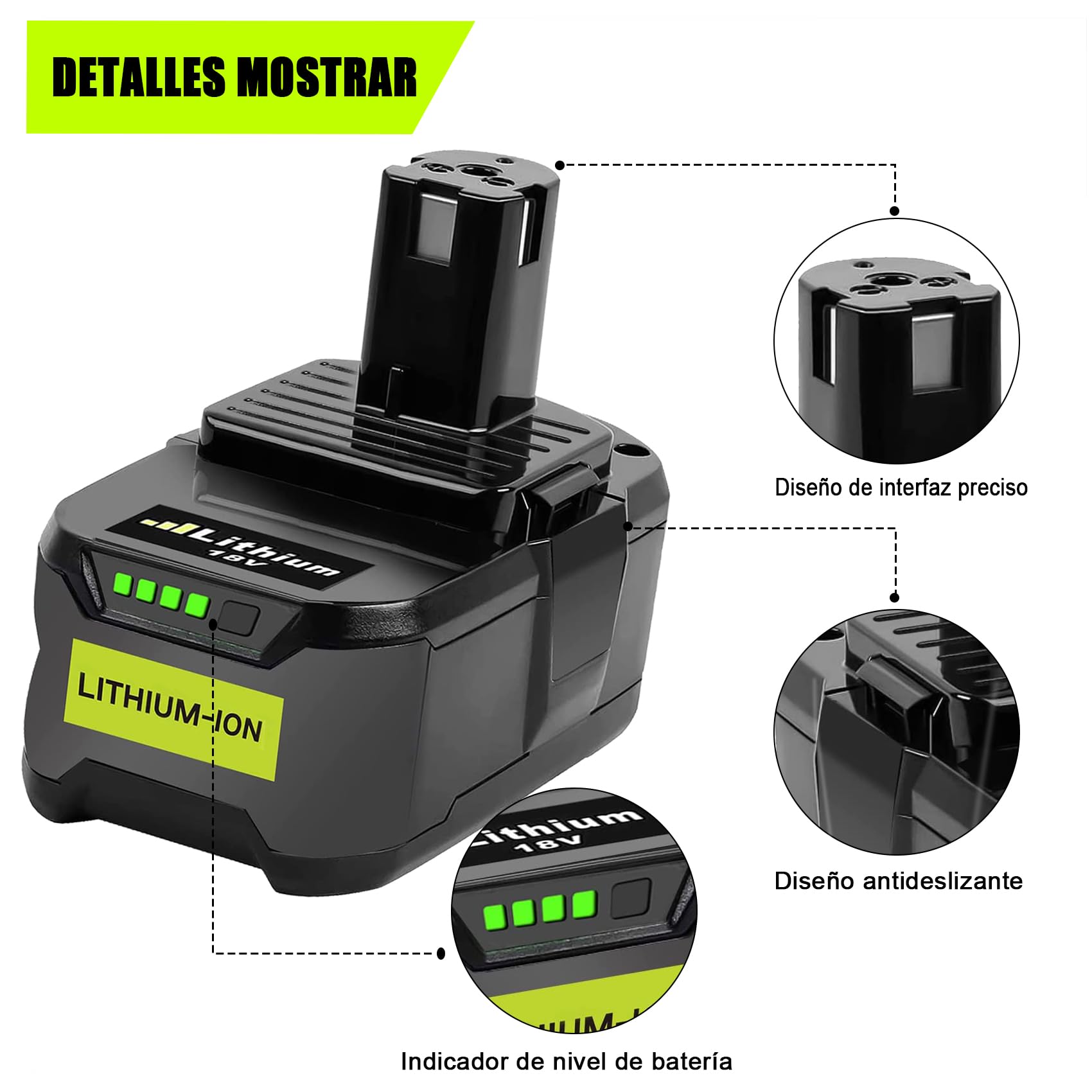 KUNLUN 2pcs 18V 5.5Ah Li-Ion Batería de Repuesto para Ryobi One+ RB18L50 RB18L40 RB18L25 BPL-1815 BPL-1820G BPL18151 BPL1820 P104 P105 P107 P108 Herramientas Inalámbricas