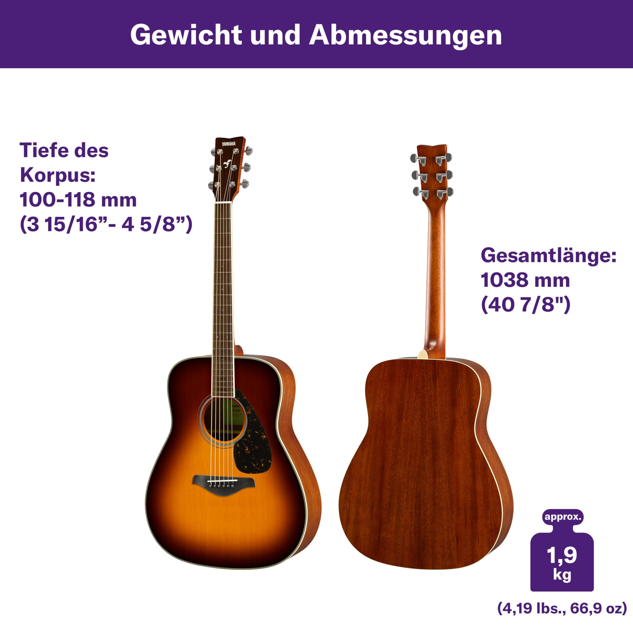 YAMAHA FG820 Akustikgitarre Dreadnought Massive Fichtendecke Mahagoni Boden Zargen Palisandergriffbrett Stahlsaiten Brown Sunburst