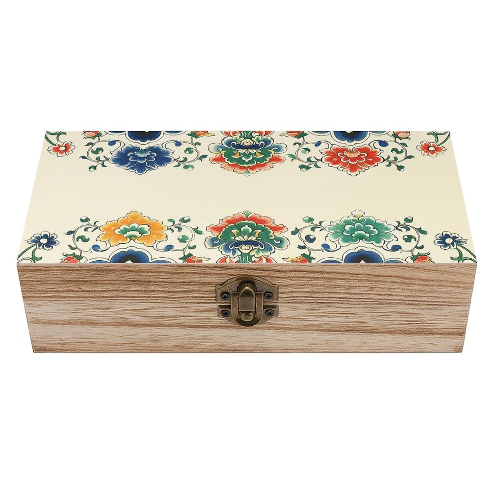 FekiLoot Chinese Border Pattern Wooden Keepsake Box Decorative Wood Storage Organizer with Hinged Lid Large Handmade Boxes Wedding Memory Treasure Box for Jewelry Photos Stamps Crafts