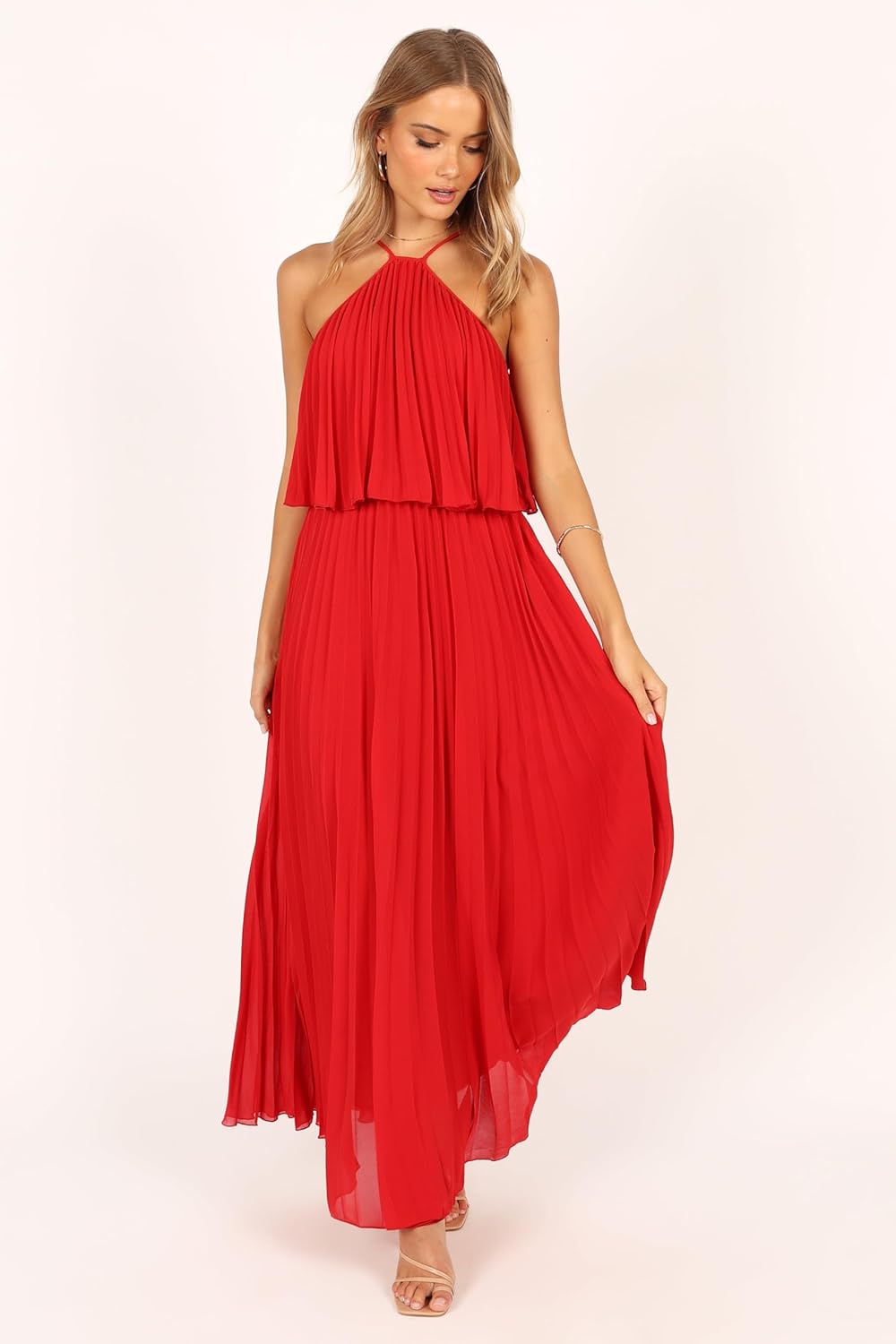 Petal & Pup Womens Gia Pleated Halterneck Maxi Dress - Image 8