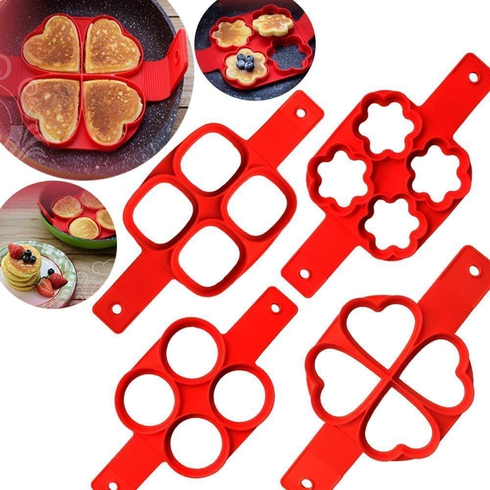 Flip Cooker Pancakes Mold, 2Pack Nonstick Silicone Pancake Mold Maker