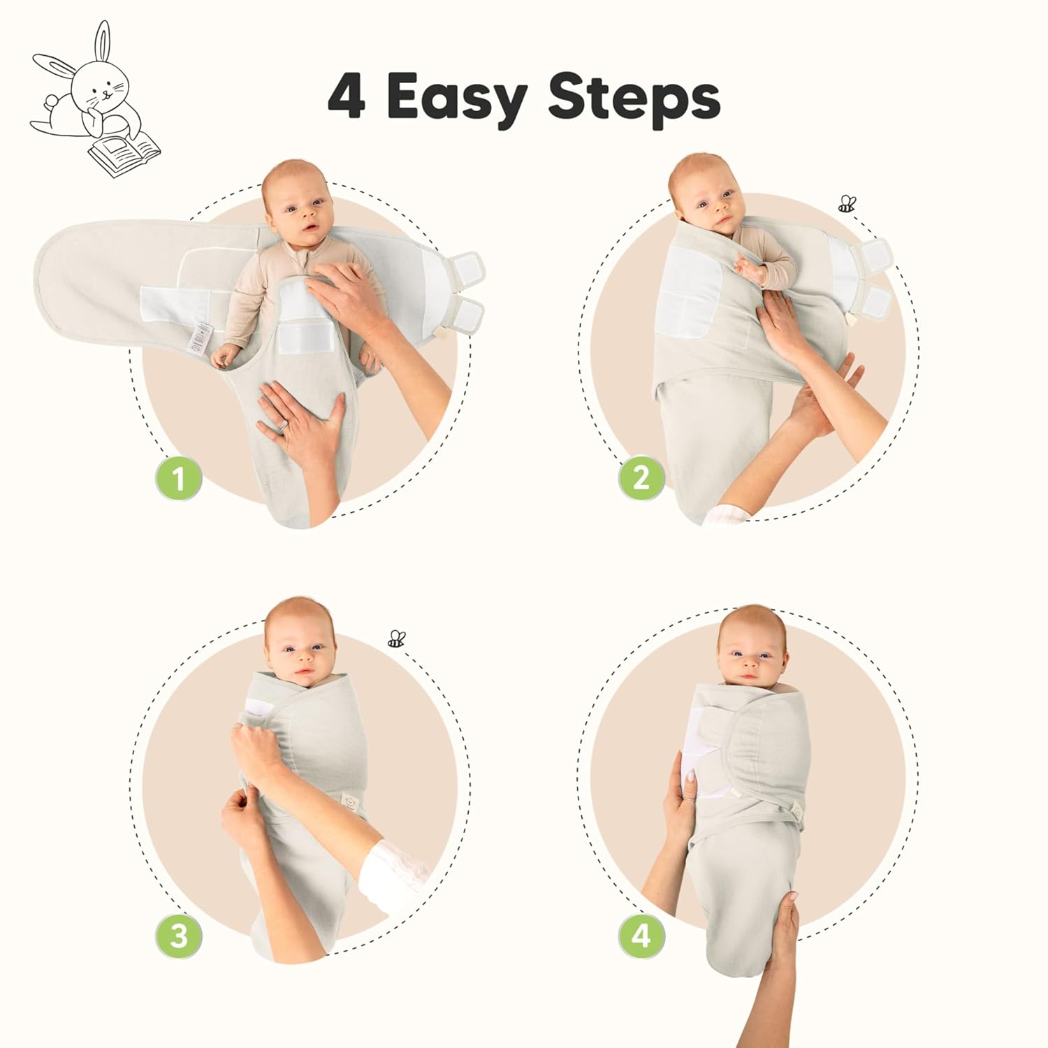 3-Pack Organic Swaddles for Newborns, Baby Sleep Sacks 0-3 Months - Baby Swaddle Wrap, Newborn Wearable Blanket, Infant Sleep Sack for Girls, Boys, Soft & Snug, Large Hook & Loop Closure (Granite)