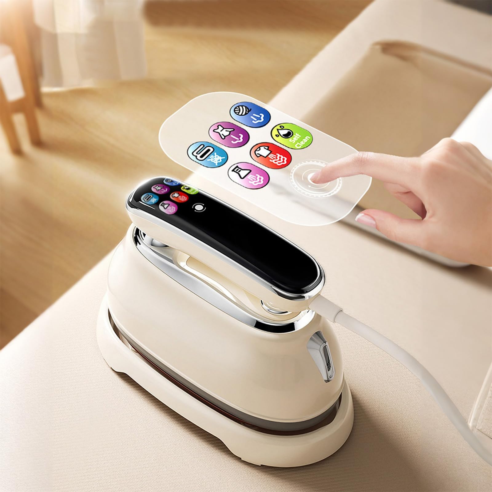 AI Control Handdampfglätter mit digitalem LCD-Bildschirm, flache Reisebügelmaschine, 1200 W Leistung, Handdampfglätter für Kleidung, Vorhänge, Laken (EU)