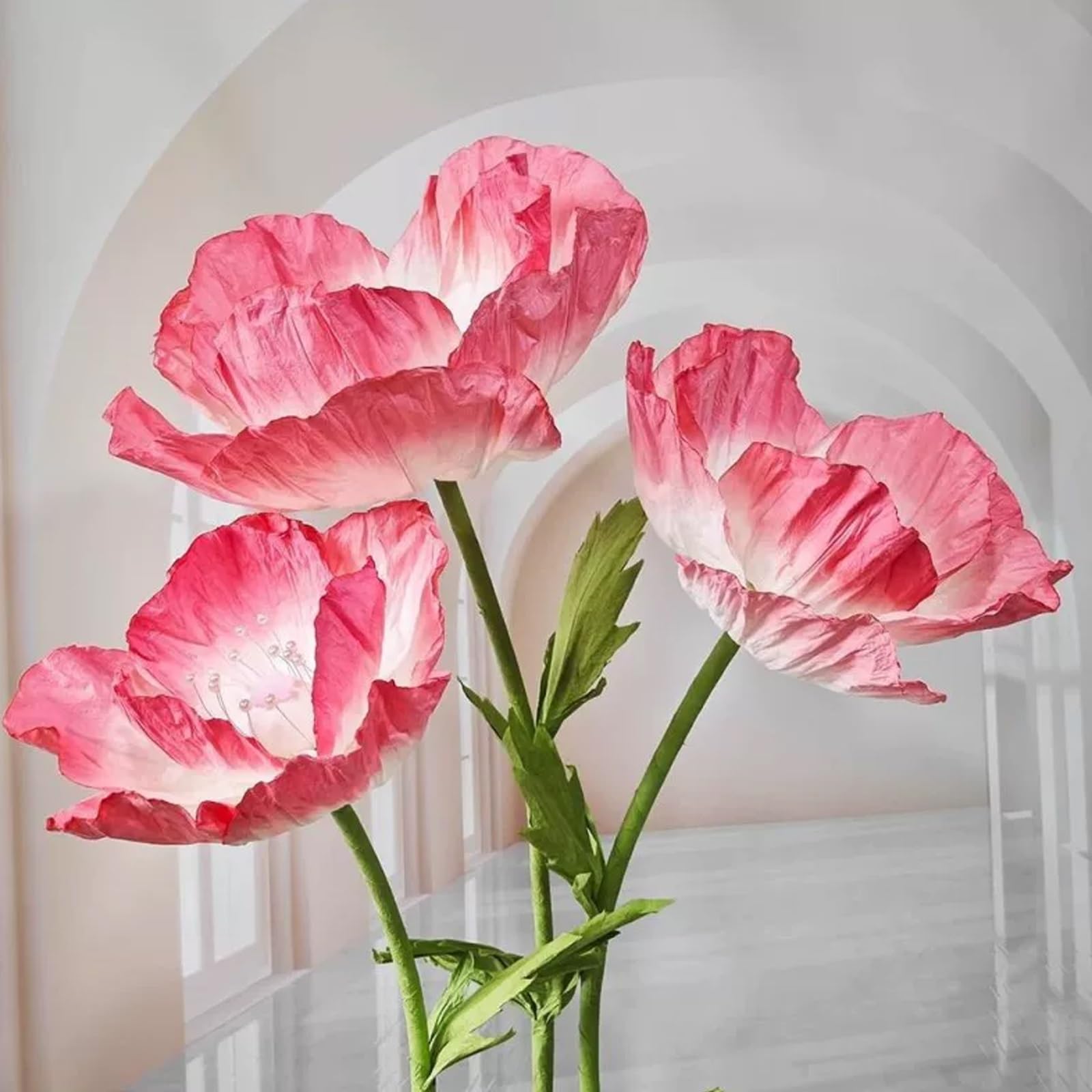 Blumen Künstlich, Riesige Kunstmohnblumen 3er Set, Papierblumen Groß mit Flexiblen Stielen, für Haus, Garten, Hochzeiten, Veranstaltungen, Weihnachten, Abschlussfeiern(C)