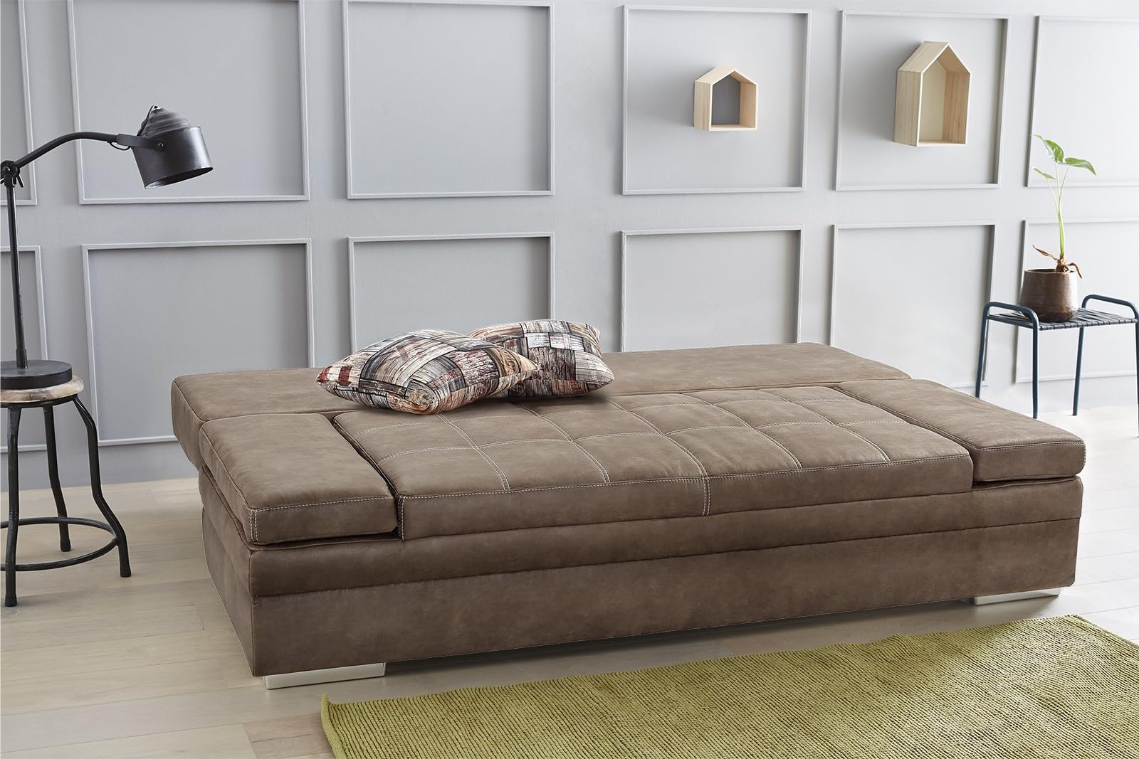 luma-Home 15116/ Funktionssofa mit Gästebett und Bettkasten, Braun