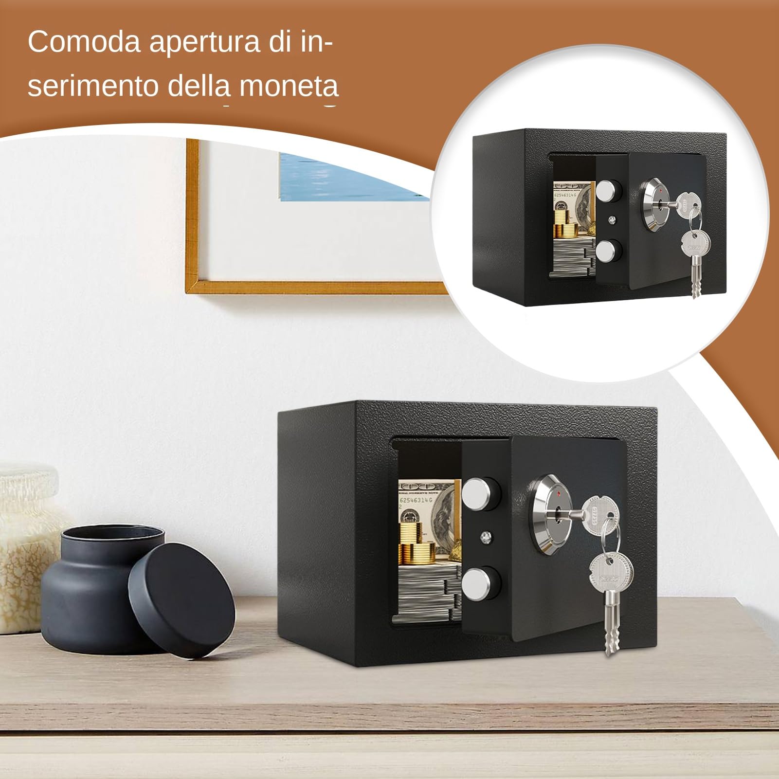 Cassaforte Domestica Contenitore Organizer Ignifugo Antifurto Portadenaro