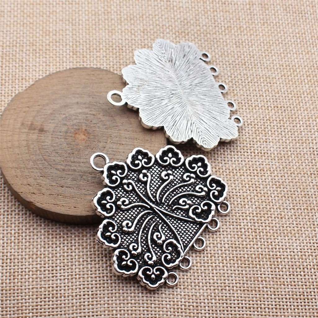 Auspicious Cloud Pattern Peacock Tail Shaped Earring Connectors for Beading Projects, 56x53mm, Antique Silver Color, 1 Piece