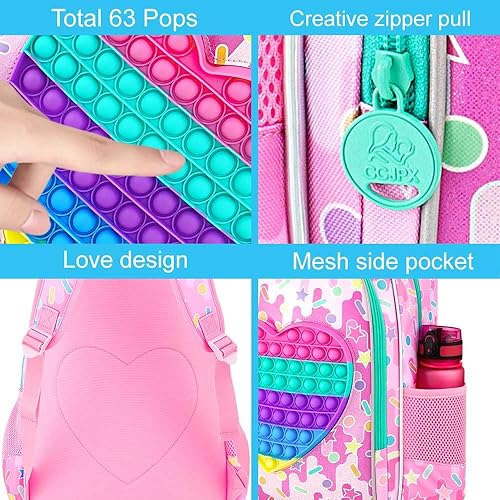 Miniatura 7 de CCJPX Mochila de 3 piezas para niñas, 16 pulgadas, resistente al agua, primaria, preescolar, jardín de infantes, escolar con lonchera - rosa