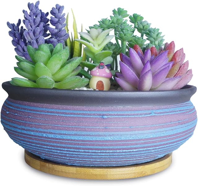 ARTKETTY Plant Pots Indoor, 19.5 CM Large Succulent Plant Pots with Drainage Ceramic Flower Pot for Outdoor Plants Round Bonsai Pot with Tray Garden Home Decoration