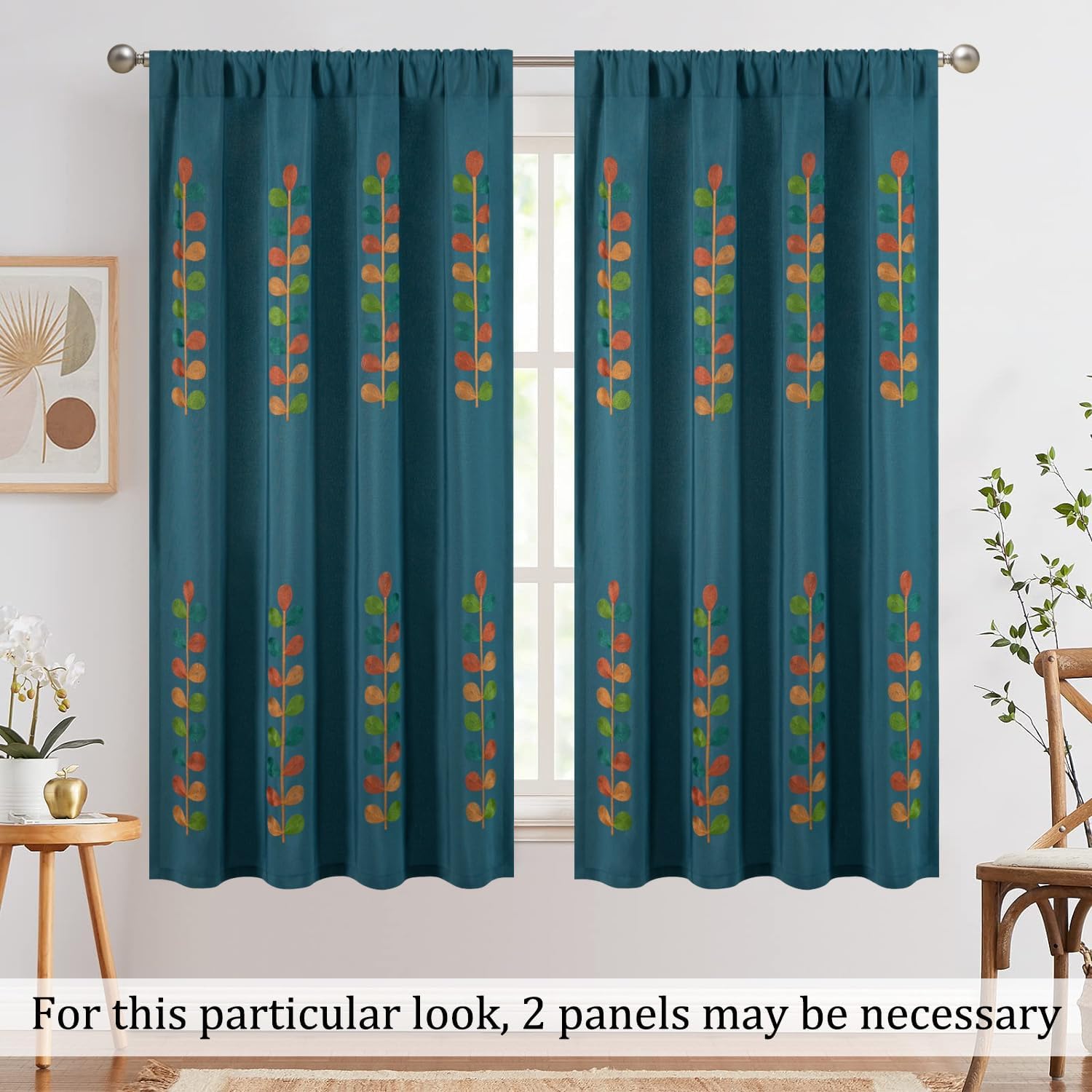 VOGOL Dark Blue Tie Up Kitchen Valance, Vivid Leaves Pattern Balloon Shade Window Treatment, Length Adjustable Not See Through Drapes for Living Room, 1 Panel, 42 x 63 Inches