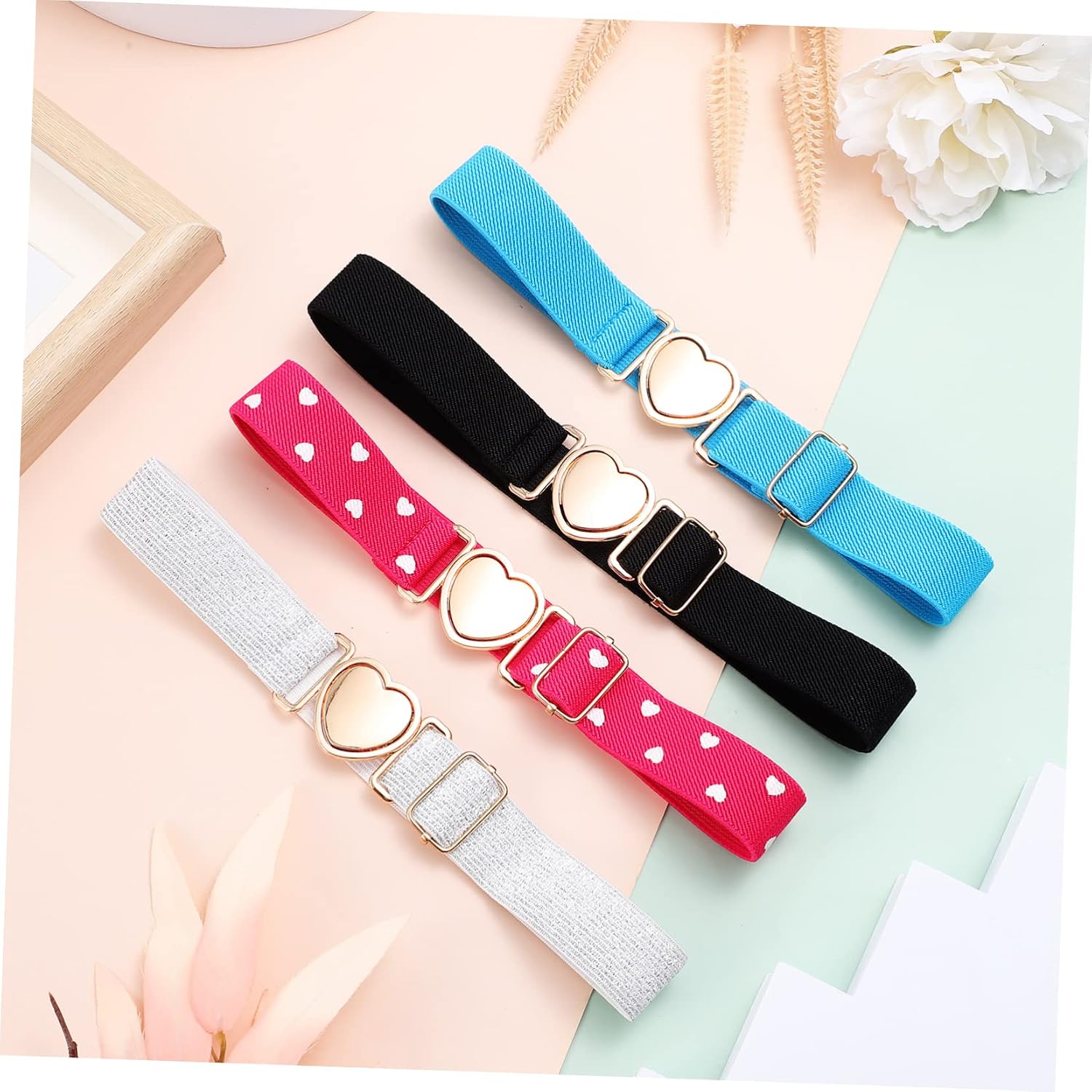 Holibanna 4pcs Elastic Waist Belt for Girls Belt Heart Shape Buckle Decorative for Boy