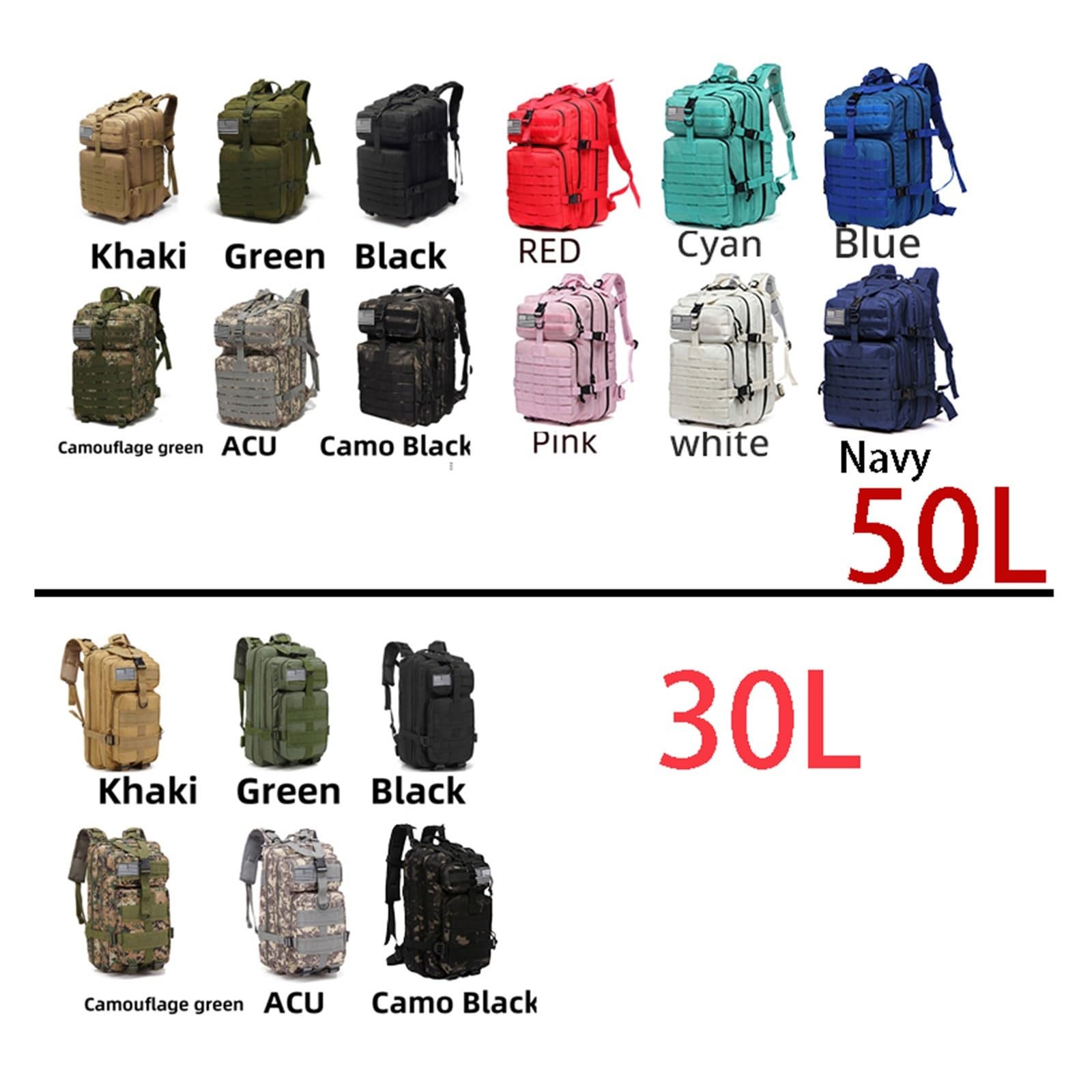 30L/50L 1000D Nylon Waterproof Trekking Fishing Hunting Bag