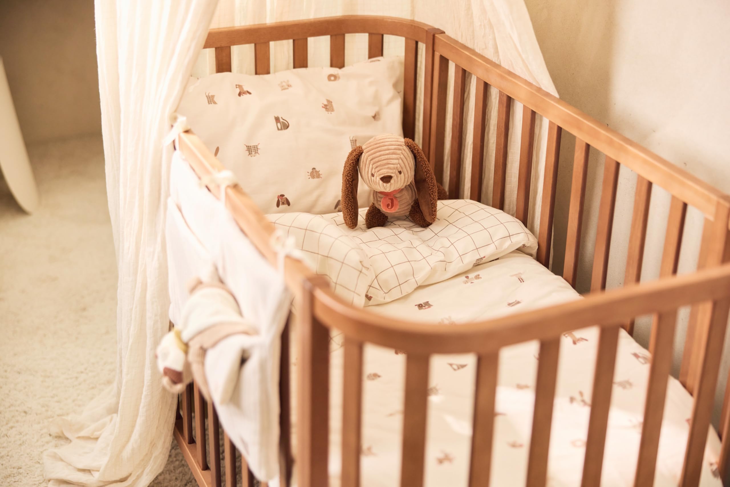 Jollein Baldaquin - Cosy Check - 245 cm - Ciel de Lit pour Chambre Bébé - Boucle Intérieure pour Mobile - Certifiée Oeko-TEX - Motif Carreaux Sand Nougat