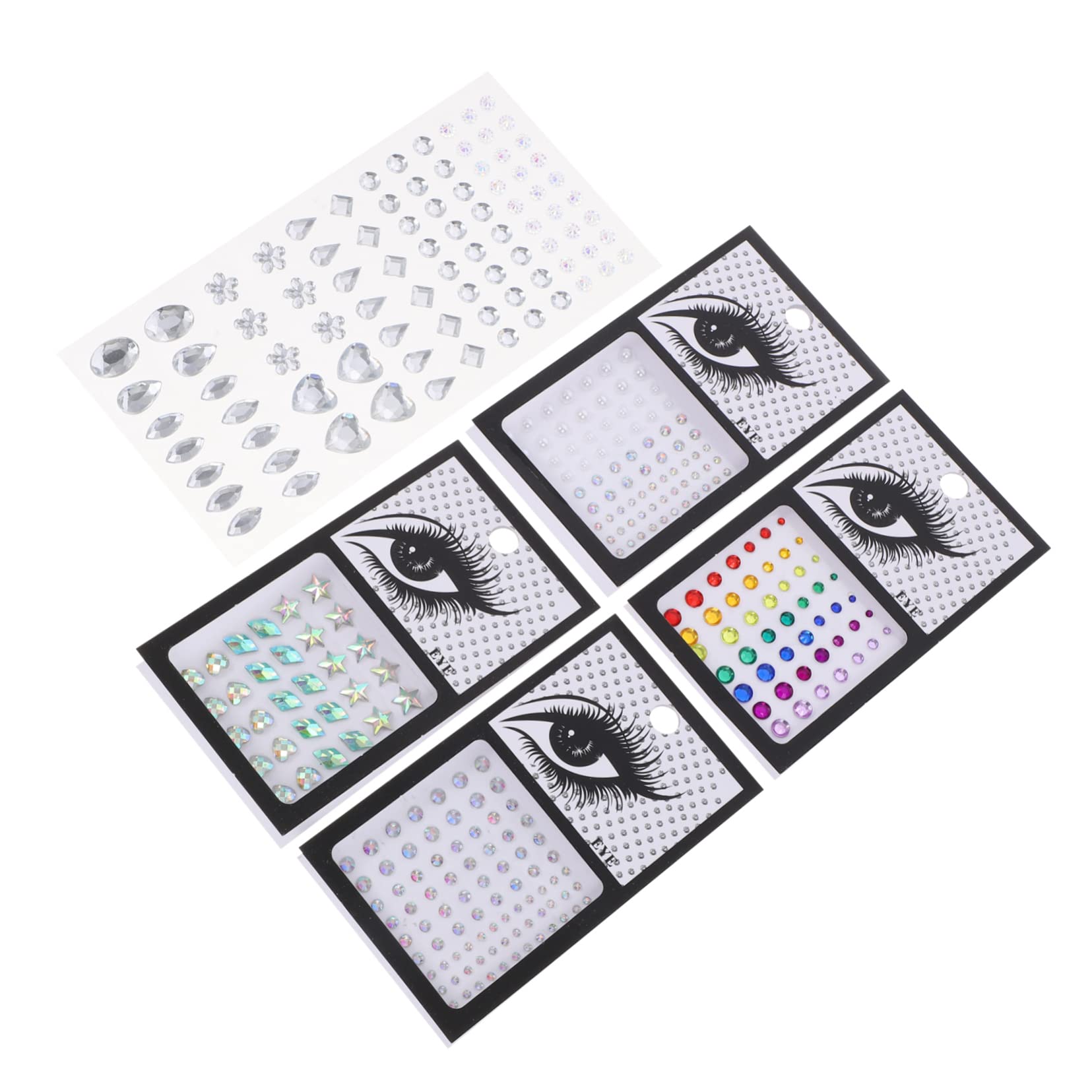 SHERCHPRY 5Sheets Rhinestone Face Gems Stickers for Makeup Body Jewels Easy to Apply for Parties Festivals and Outings