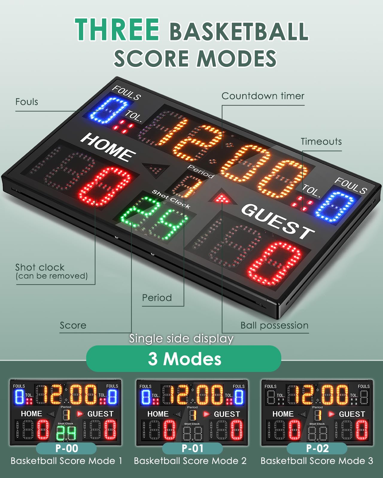 Basketball Scoreboard Football Scoreboard Multisport Scoreboard Battery Powered with Control Panel Outdoor Highlight Basketball Scoreboard for League Wrestling Tournament Soccer - Image 3