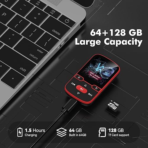 Miniatura 6 de Reproductor de MP3 de 64 GB Bluetooth 5.3 con clip, reproductor de música deportiva de alta fidelidad, reproductor de MP3 de pantalla de 1.5