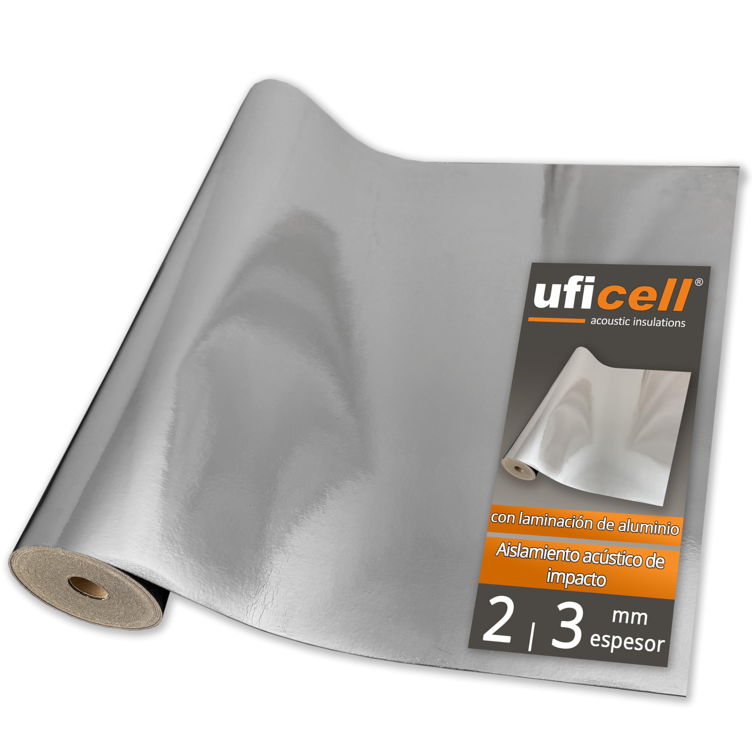 uficell® Aislamiento acústico acústico Silence Floor acústico de aluminio para suelos laminados y parqués con barrera de vapor de aluminio, densidad espacial: 1000 kg/m³ (grosor 3 mm | 10 m²)