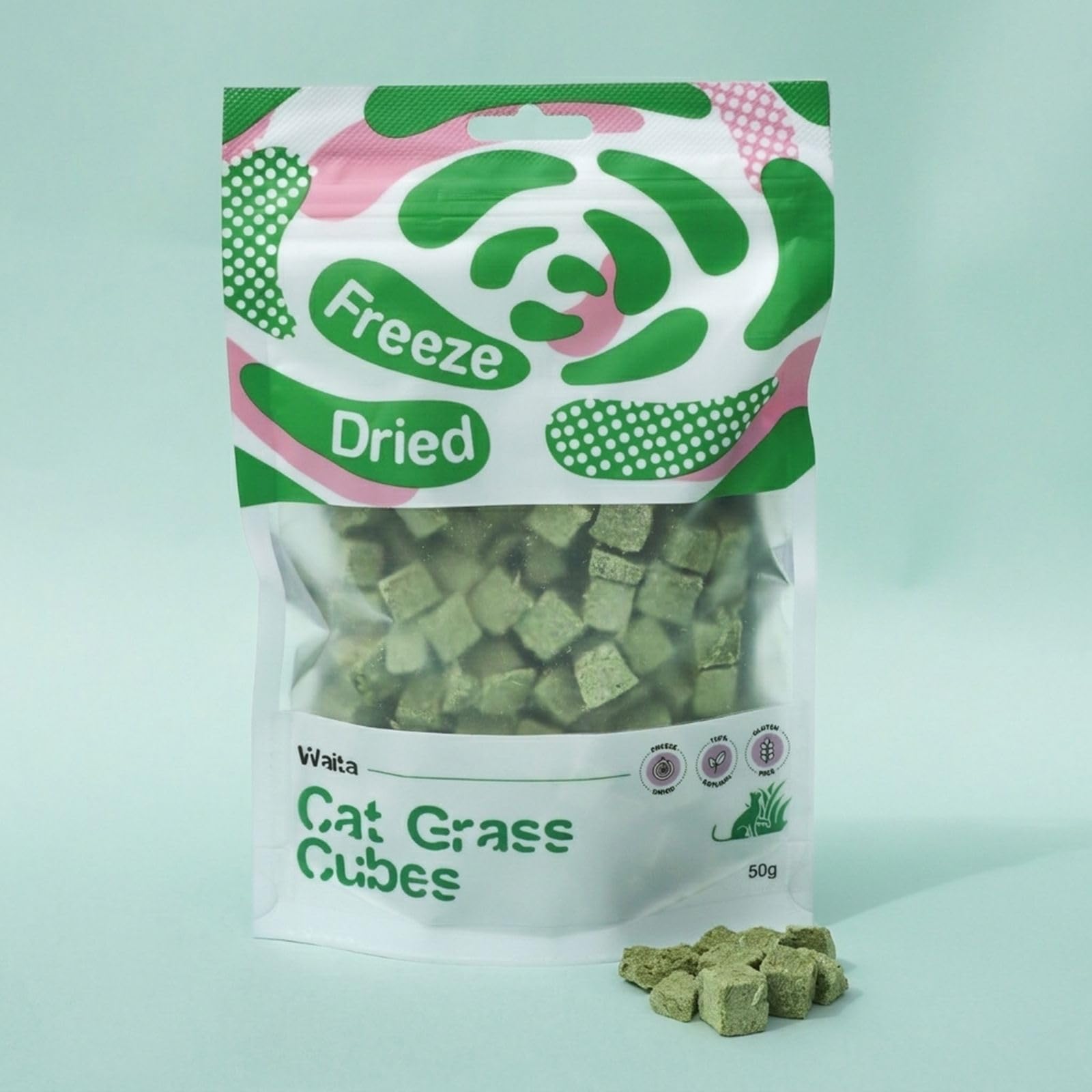 Waita Freeze Dried Cat Grass Cubes Dog Treats & Cat Treats 50g | 100% Cat Grass | Natural Grain Free Treats | Single Ingredient Pet Snack & Meal Topper