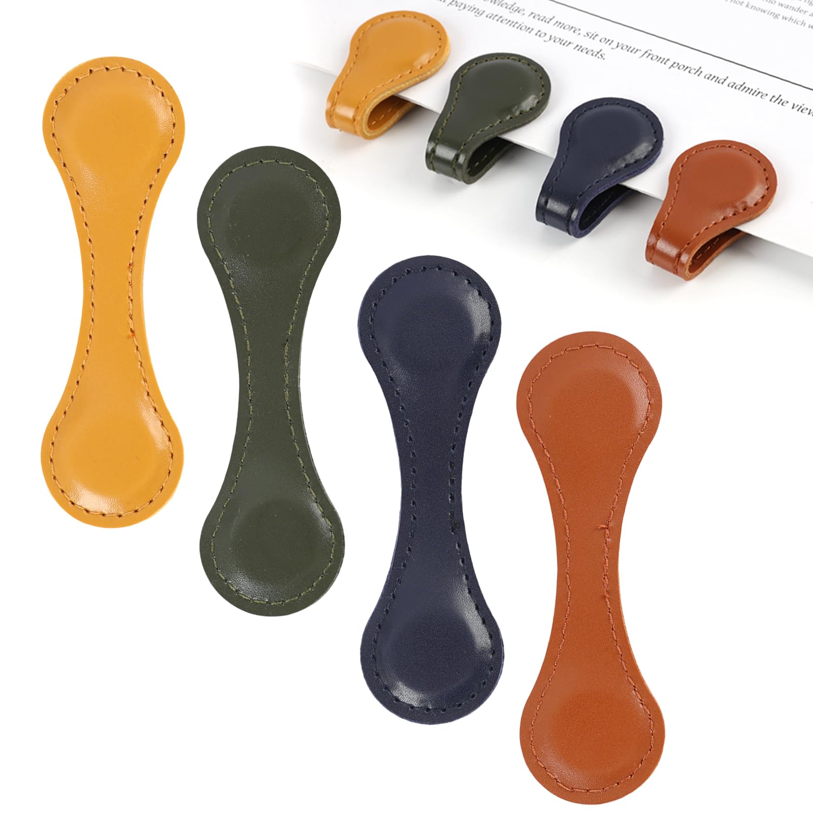 4PCS Magnetic Bookmarks, Vintage Faux Leather Book Mark, Double-Sided Magnetic Page Holders for Men and Women, Stylish Book Markers for Reading and Study, in Yellow, Brown, Dark Green, and Blue