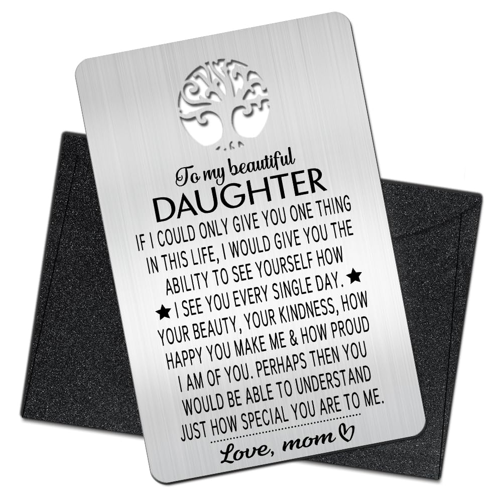 Mhfpl To My Daughter Wallet Card, Engraved Metal Wallet Insert Card Love Note from Mom, Inspirational Quote Card for Daughter, Encouragement Birthday