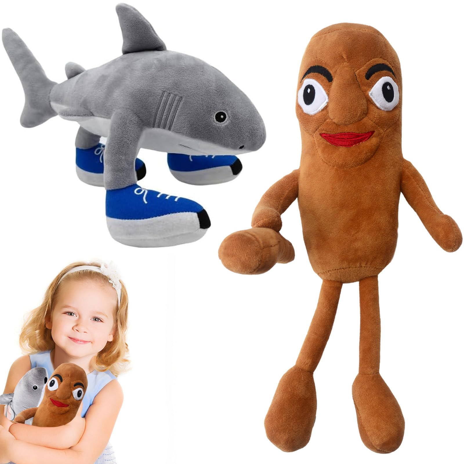 71Nmly 2PCS Italian Brainrot Plush Steal a Brain rot Plushes Emotional Support Doll Soft Stuffed Animal Pillow for Decoration Tralalero Shark Toy Shark Plushes for Adults and Kids