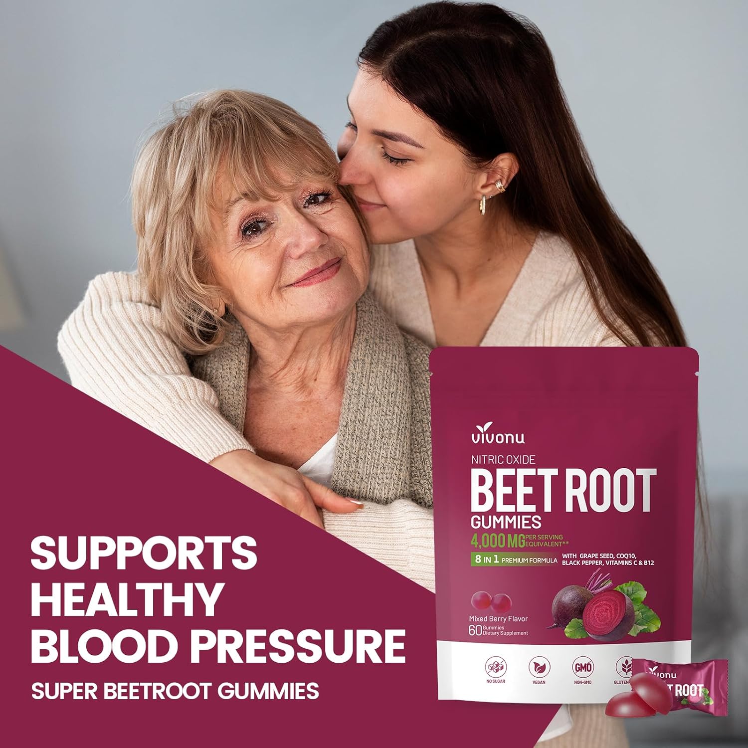 VivoNu Beet Root Gummies 8-in-1 Premium Energy Supplement with CoQ10, Beetroot Extract, Grape Seed Extract, Black Pepper Extract, Vitamins C & B12, L-Arginine & L-Citrulline - Image 8
